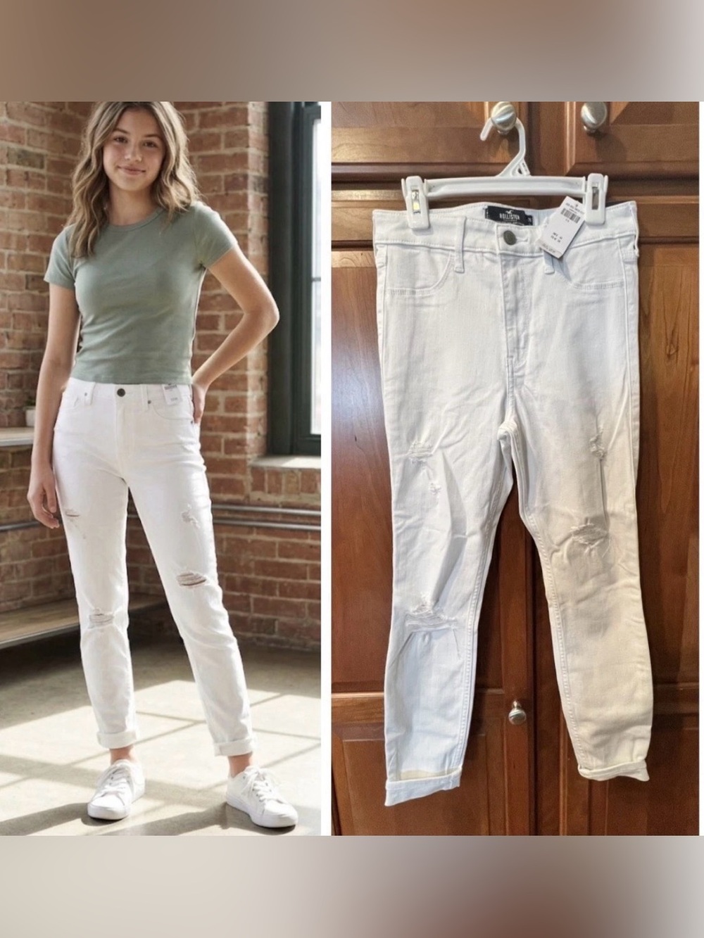 HOLIISTER NEW Girls Size 3 S JEANS WHITE DISTRESSED W26 L24 NEW